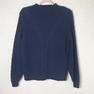 Sezane Deep Blue Cable Knit Crew Neck Sweater